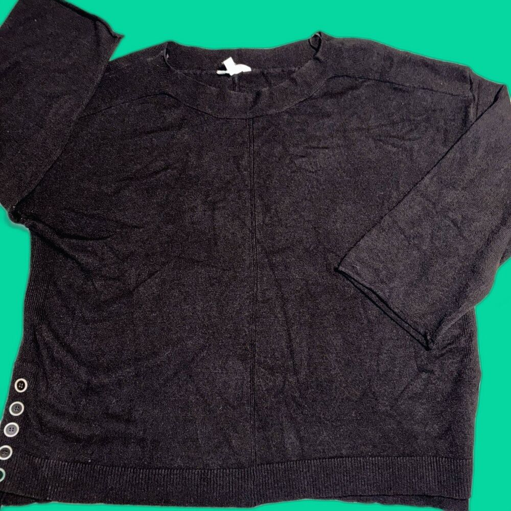 Terra & Sky Sweater Womens Size 3X (24w-26w) Black Fleece 3/4 Sleeves Pullover